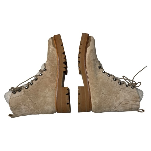 Marc Fisher Izzie Suede Lace-Up Lugsole Shearling Ankle Boots Size 10 Oasis Tan - Picture 7 of 10